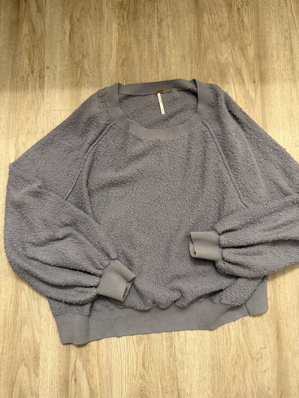 Free People Gray/purplish Scoop-Neck Textured Balloon-Sleeve Sweater